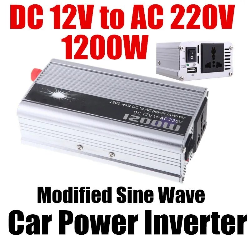 1200 Вт DC 12 В к AC 220 В портативное автомобильное зарядное устройство напряжение Инвертор адаптер зарядного устройства трансформатор