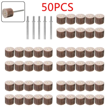 

50Pcs Flap Sanding Disc 15mm 80~600 Grit Flap Wheel Sandpaper Sanding Disc + 5Pcs Connection Rod For Rotary Tool Shaft Drill