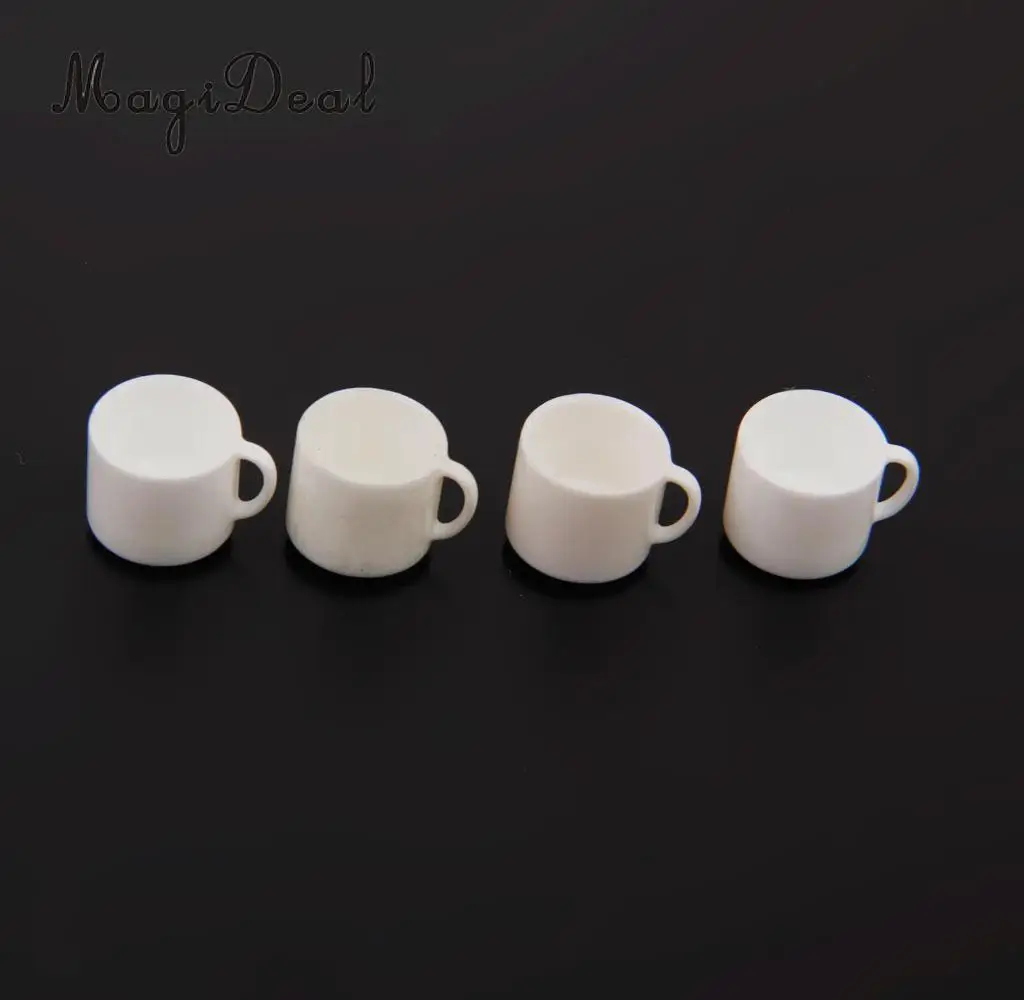 MagiDeal Cute 4Pcs/Lot Dollhouse Miniature White Coffee Tea Cups Mugs for Drink Cafe Teahouse Kitchenware Tableware Room Decor 