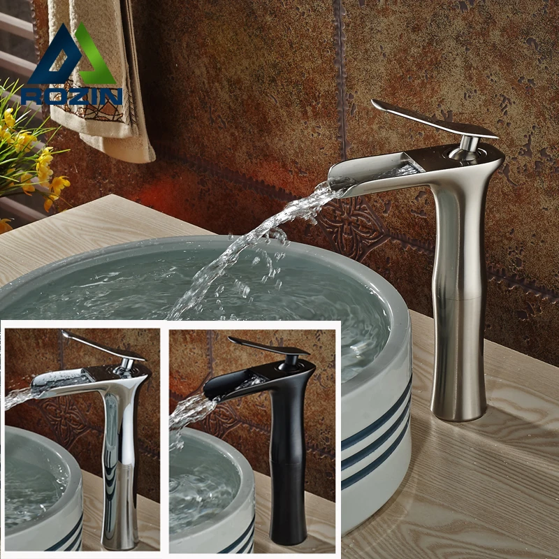 

New Desing Deck Mount Waterfall Bathroom Sink Faucet Single Handle Washbasin Mixers with Hot and Cold Water 3 Color for Choice