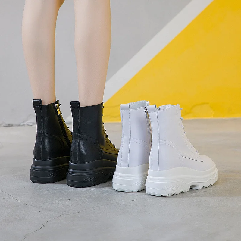 Skup SWYIVY Genine skórzane buty damskie buty na co dzień ciepłe 2019 zimowe damskie botki buty damskie wysokie góry zwiększone butki na śnieg