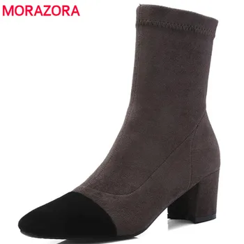 

MORAZORA 2018 new winter fashion ankle boots high quality suede leather boots comfortable thick high heels boots size 33-40