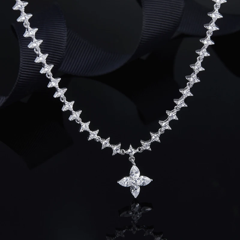 

S925 Sterling Silver Micro-inlaid Zircon Star Cross Necklace Fashion Jewelry Suitable Fits APM Monaco Jewelry with Women Gifts