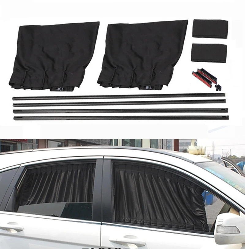 Aluminum Shrinkable Sun Blind Curtain For Auto Car Side Windows - Black