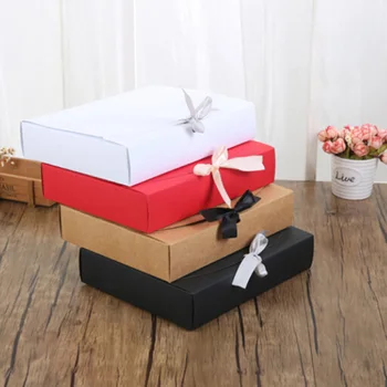 

4 Colors Kraft Paper Gift Box Package for Party Wedding Supplies Favor Candy Boxes with Ribbon Valentine's Day Gift Box