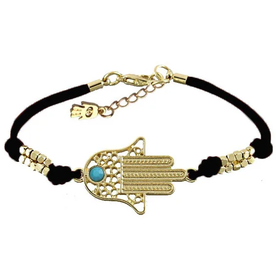 New Fashion Jewelry Lucky Handmade Hamsa Hand Bracelet Leather Tone