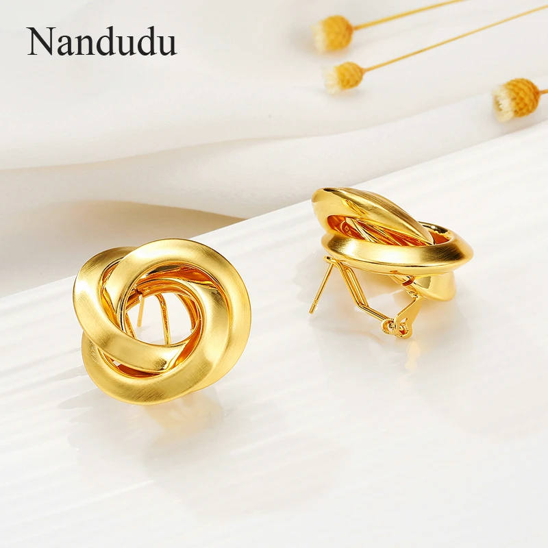 Nandudu, новинка, золотые и серебряные серьги с узлом, фирменные ювелирные изделия, подарок для женщин, девушек, три круга, серьги с крестиком, объемные