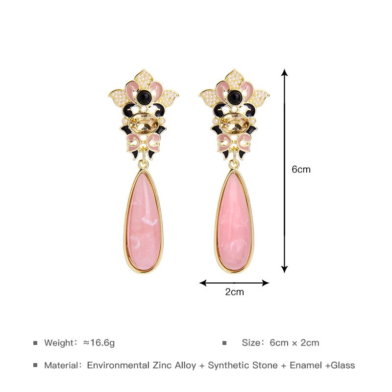 KISS ME Pink Synthetic Stone Enamel Teardrop Hanging Earrings Party New Drop Earrings for Women Brand Jewelry