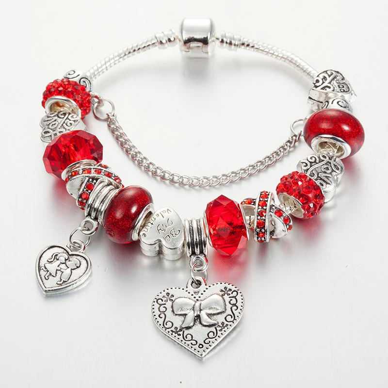 

ANNAPAER De Moda 2019 Women Bracelets & Bangles Antique Silver Heart Charms Bracelet Valentine's Day Gifts Femme Jewelry B15080