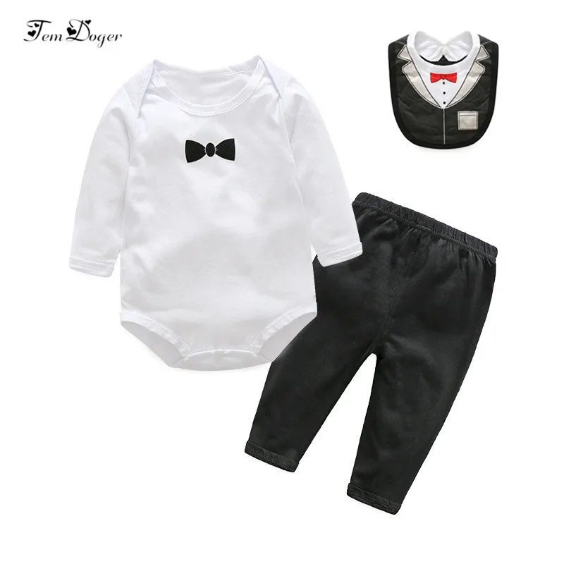 Tem Doger/комплекты одежды для маленьких мальчиков, 3 предмета, Одежда для новорожденных, боди+ штаны+ шарф наряды, милая одежда для детей 3-24 месяцев - Цвет: A
