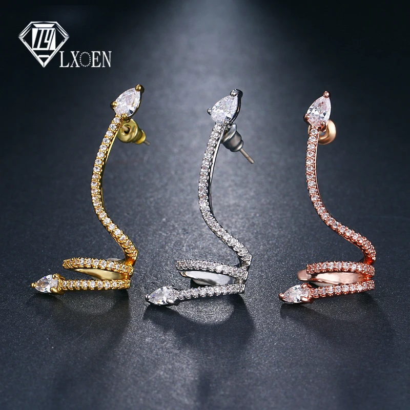 

LXOEN Exquisite AAA Cubic Zirconia Women Earcuff Personality Ear Cuff Silver Yellow Rose Gold Color Clip Earrings Jewelry Gift