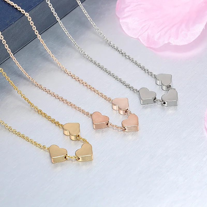 

New Korean Style Women Simple Three Hearts Pendant Chain Necklace Romantic Jewelry Valentine Gift femme bijoux 2019