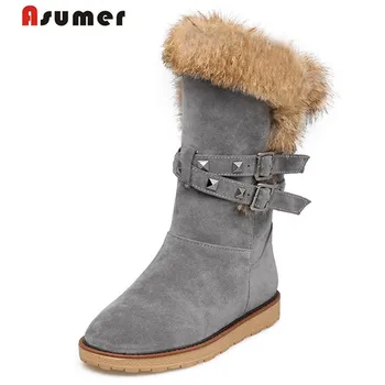 

ASUMER size 34-43 2020 NEW Arrive high quality fur snow boots rivets flat platform fur winter women boots rivets with buckle