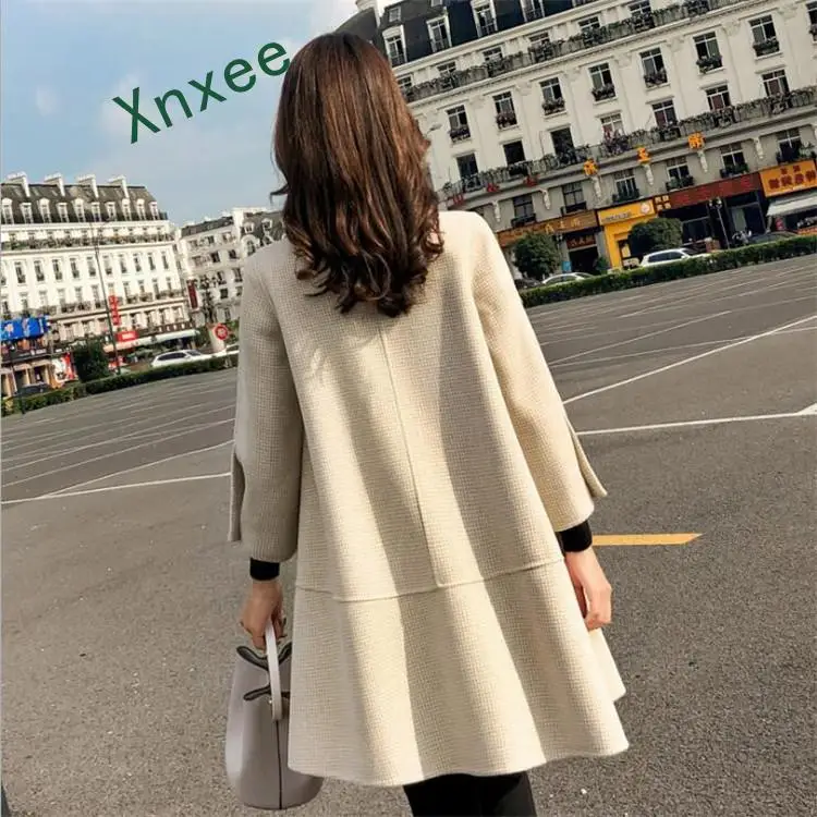 Xnxee 2019 тканевое пальто женское длинное Новое студенческое шерстяное