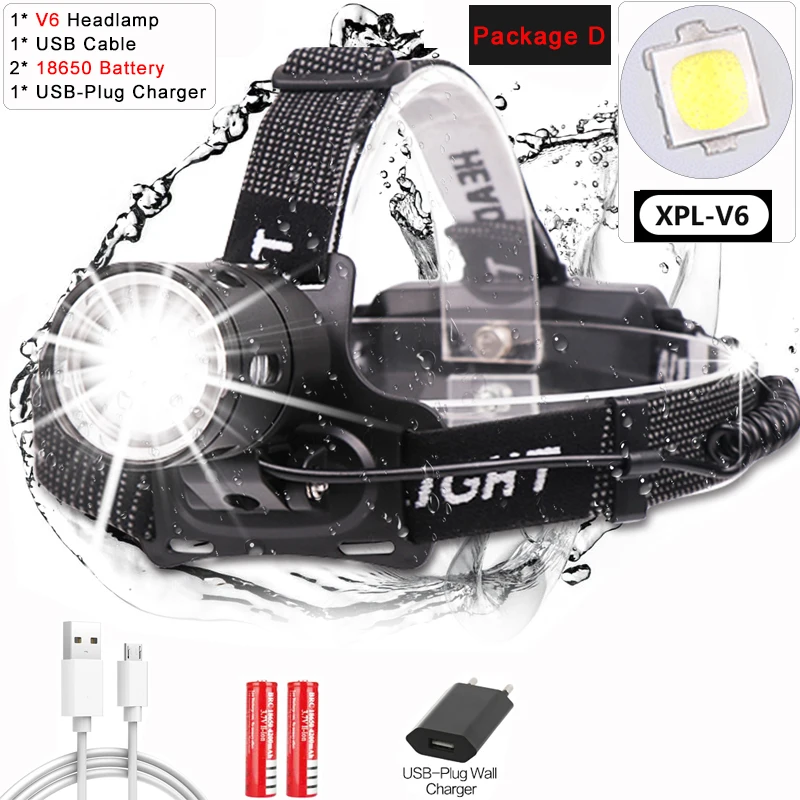 7000LM фары Мощный погрузчик 50 Led головной светильник супер яркий V6 фара Рыбалка велосипедные фары вспышки светильник фонарь linterna фонарик походный светильник - Испускаемый цвет: Package D