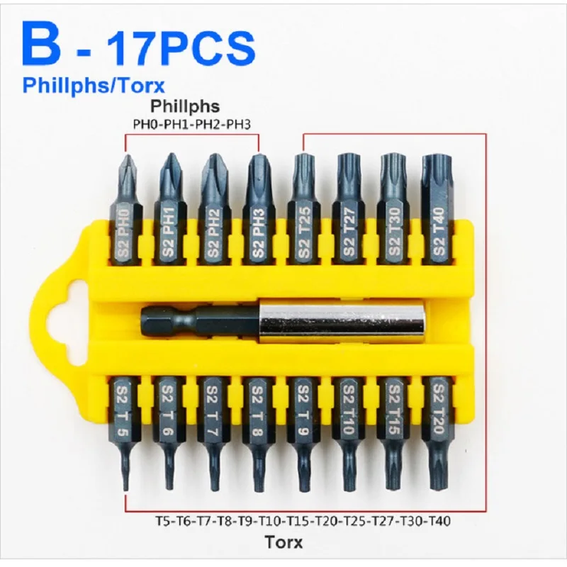 

17Pcs/Set Detachable Torx Hexagonal Electric Screwdriver Screwdriver Head Magnetic Bracket Screwdriver Manual Repair Tools
