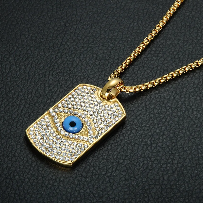 Нержавеющая сталь dog tag Iced Out Кристалл Иллюминаты Пирамида Глаз хип хоп золото