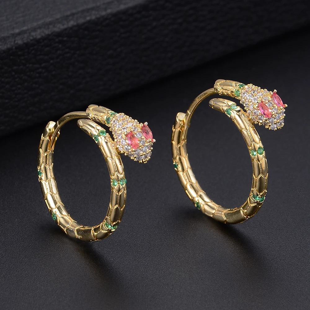 Женские круглые серьги-кольца в форме змеи, кубический цирконий, серьги для свадьбы, помолвки, ювелирные изделия