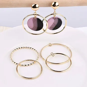 

Korea geometric alloy electroplated double hanging round round DIY earrings accessories material package