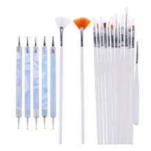 15 шт кисти для ногтей ручка для рисования+ 5 шт 2 концы Ручка для очистки DIY инструмент для маникюра