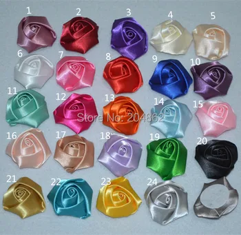 

50PCS Assorted 35mm Silk Ribbon Roses 1.4"Petite Satin Rosettes Wholesale DIY Fabric Flowers 24 Colors For Ur Selection