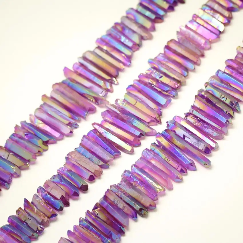 Full strand Beautiful Purple Titanium Quartz Graduated Long Sticks