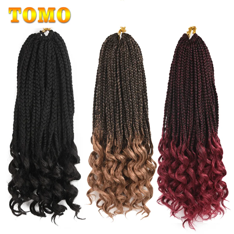 

TOMO 14 18 24Inch Box Braids Curly Crochet Braid Lot 22 Strands Synthetic Ombre Braiding Hair Extensions Wavy Crochet Hair