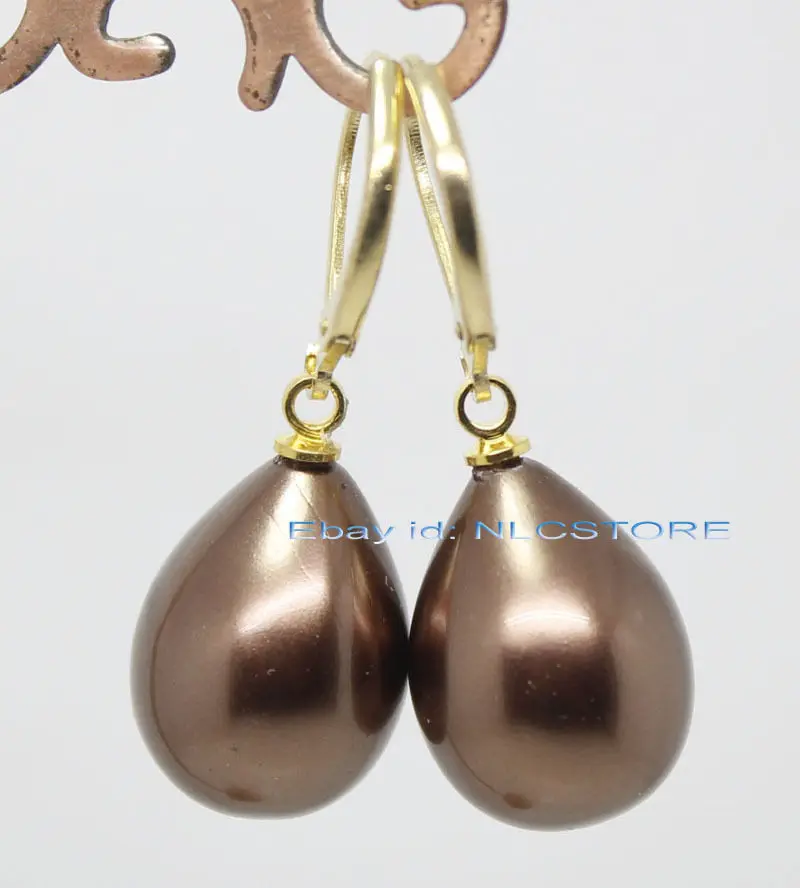 

Hot sale Free Shipping 5PCS >>12mm*16mm drop brown mother f pearl shell pearl gem earring fashion jewelr