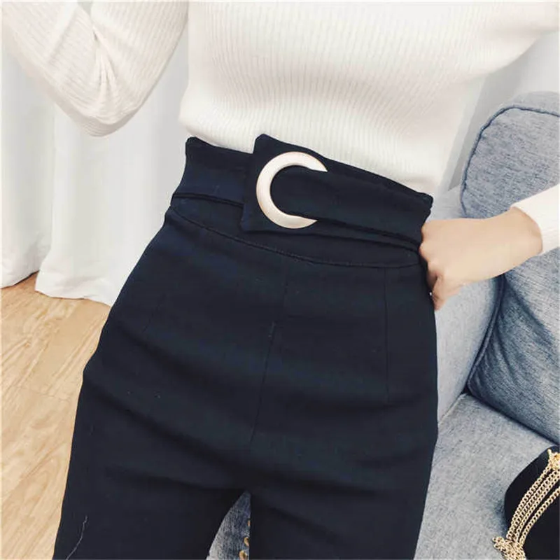 Comprar 2019 Vintage Mom Fit pantalones vaqueros de cintura alta elástica mujeres Femme negro Denim Skinny Jean lápiz clásico pantalones de cintura botón Slim legging