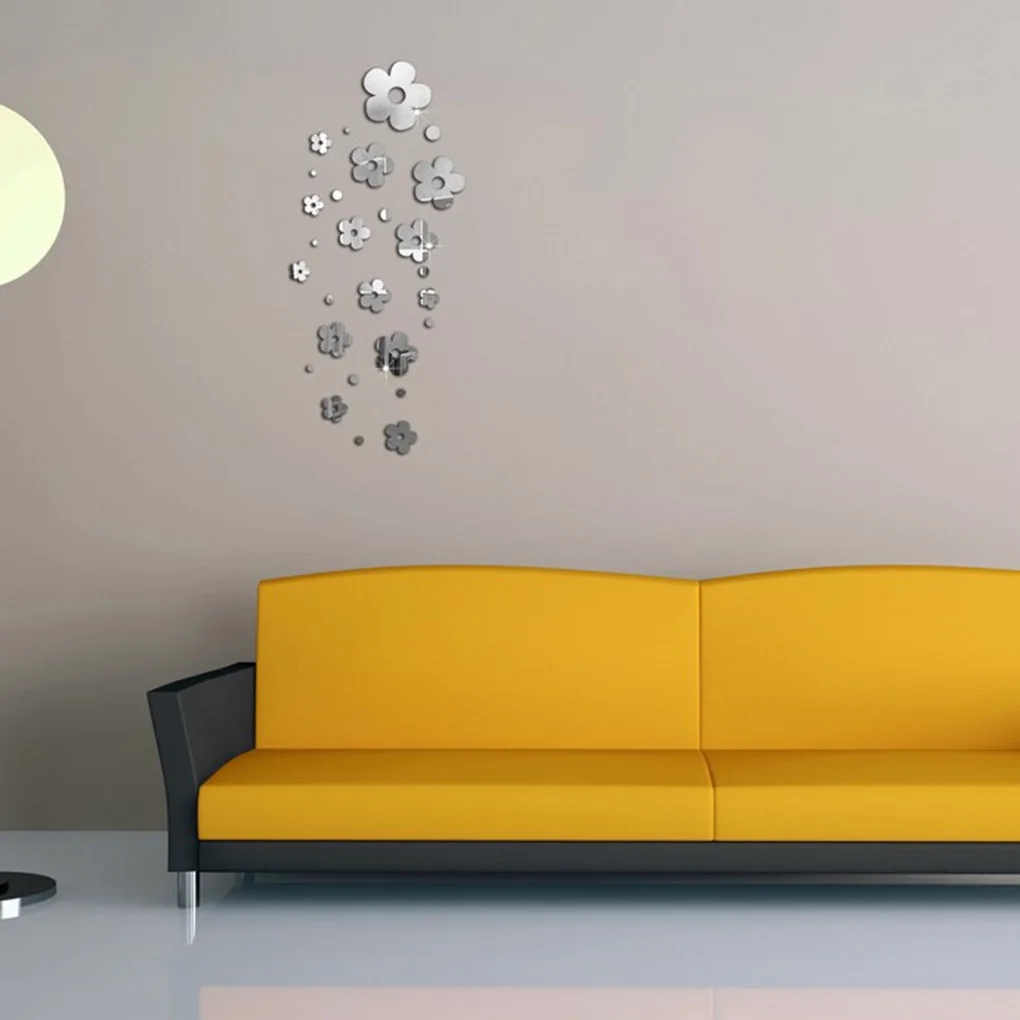 14pcs Modern design Flowers Floral Mirror Wall Sticker Self adhesive