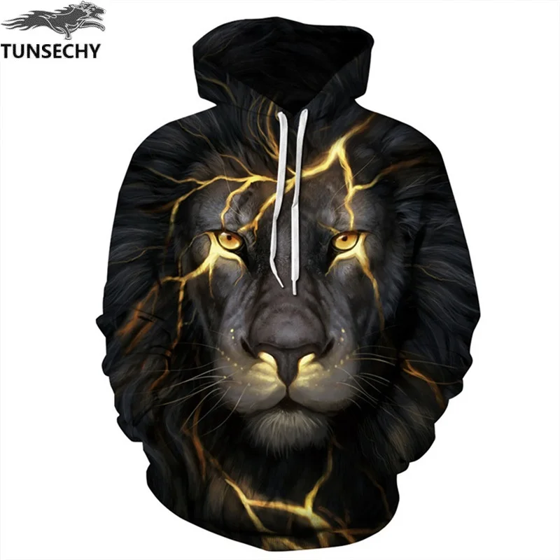 

TUNSECHY New Fashion Hoodies Sweatshirts Men/Women 3D Sweatshirts Print Golden Lightning Lion Hooded Hoody Tracksuits Tops