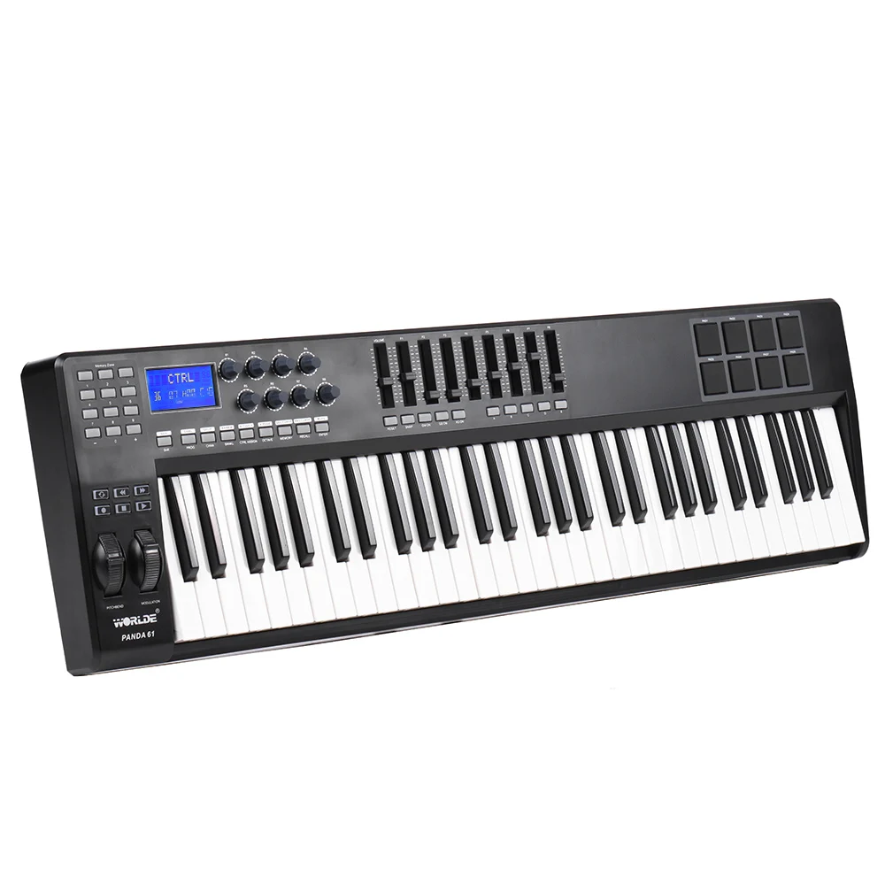 

WORLDE PANDA61 USB MIDI Keyboard Controller 61-Key USB MIDI Controller 8 RGB Colorful Backlit Trigger Pads with USB Cable