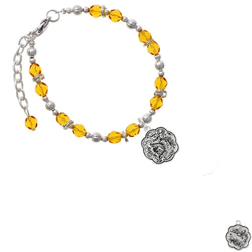 Silvertone Dragon and Phoenix Medallion Yellow Beaded Bracelet