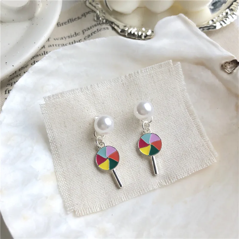 

Funny Multi Lollipop Girls Non Pierced Earrings Korean Fashion Simple Simulated-pearls Earrings for Women