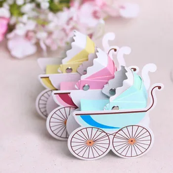 

Wedding Candy Box Stroller Shape Party Wedding Baby Shower Favor Paper Gift Boxes Event Party Supplies 50 Pcs Wholesale