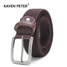 Cinturón elástico de lona para hombre y mujer, cinturón de cuero tejido trenzado, ancho, marrón oscuro, 3/8 CM, 1-160