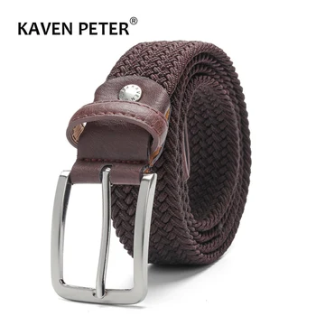 

Elastic Belt For Men And For Women Waist Belt Canvas Stretch Braided Woven Leather Belt 1-3/8" Wide Dark Brown Extend 160 CM