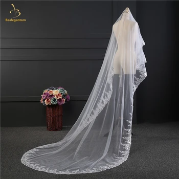 

2019 New White Ivory Wedding Veils Veu De Noiva Lace Appliques Wedding Veils Mariage Bridal Veil HL24 QA1344