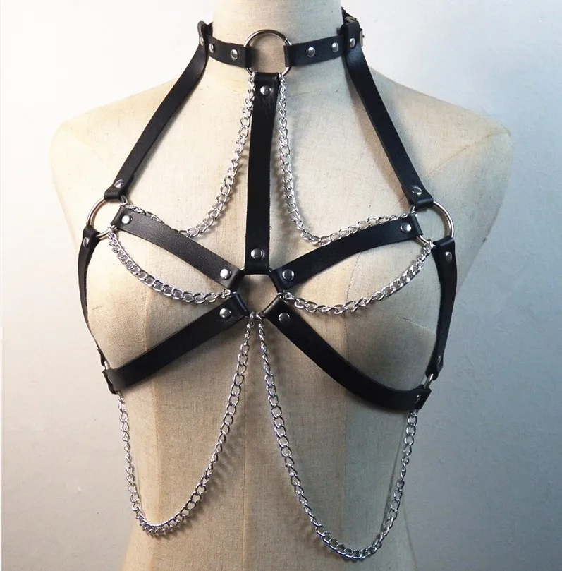 2019 черная кожаная цепь ЖГУТ гот Панк средства ухода за кожей цепи для женщин