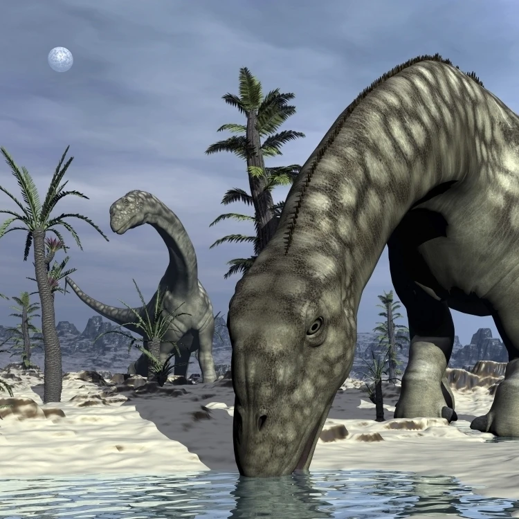 Argentinosaurus dinosaurs grazing in the desert Poster Print (32 x 24)