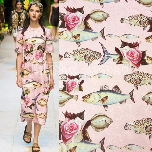 

100cm*145cm New Fashion Week Fish Rose Dress Jacquard Fabrics Children Mother Autumn and Winter Fabrics DIY Handmade Cloth