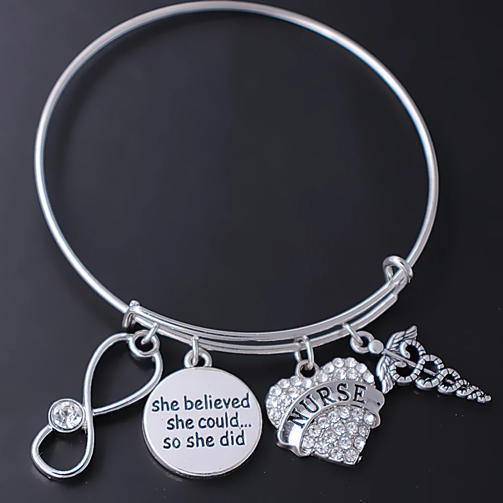 Новые продукты медсестры Кристалл инкрустация металлическая подвеска проволока браслет для RN Доктор Медсестры подарок-сувенир, ювелирные изделия браслет