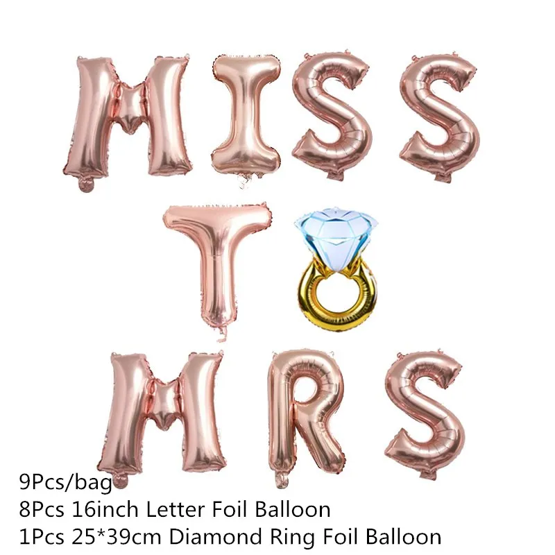 Chicinlife, 9 шт., 16 дюймов, с надписью Miss To Mrs, фольгированные воздушные шары для девичника, вечерние, для свадьбы, для душа, для помолвки, свадьбы, украшения для невесты - Цвет: A