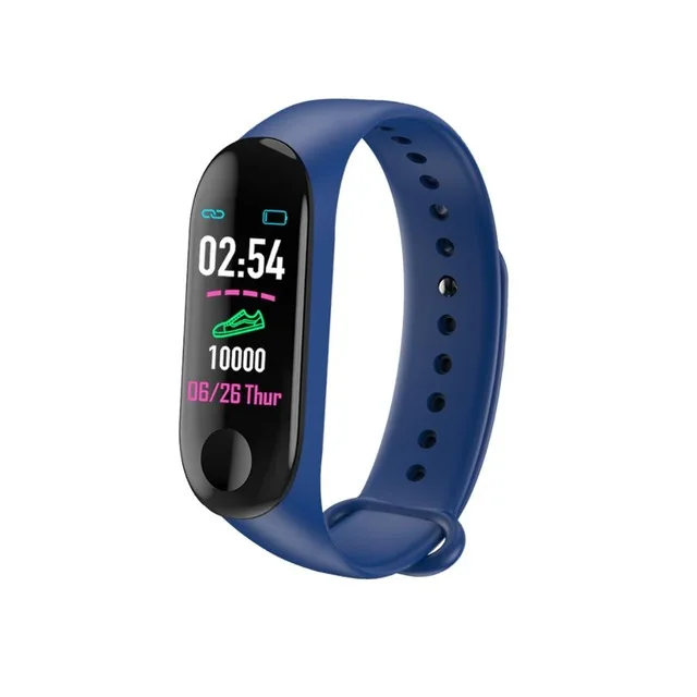 Bluetooth Смарт-часы спортивные фитнес-браслет часы для мужчин и женщин цветной экран пульсометр измеритель артериального давления часы Pk mi band 3 - Цвет: Синий