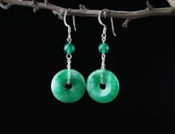 

Limited edition natural JADEST Earrings Carved Green doughnut Earrings small and fresh S925 Tremella hook ear jewelry