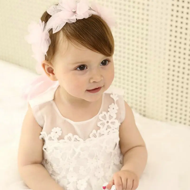 Lovely Korea Girls Ribbon Lace Flowers Headbands Cute Toddlers
