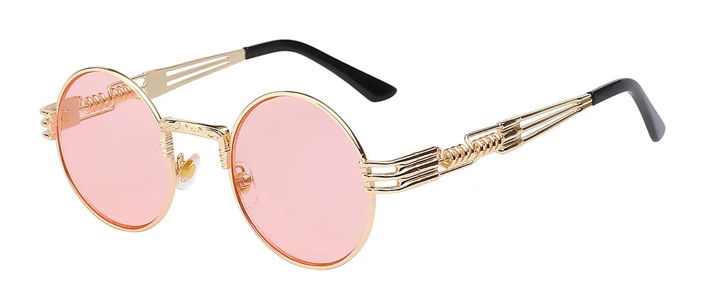 Роскошные Металлические солнцезащитные очки, мужские круглые солнцезащитные очки, стимпанк покрытие, очки, Ретро стиль, солнцезащитные очки для мужчин - Цвет линз: Gold w sea pink lens