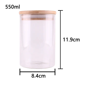 

550ml Home Kitchen Food Ingredient Candy Nuts Grain Sealed Glass Storage Bottle Terrarium Can Jar with Bamboo lid 8.4*11.9cm