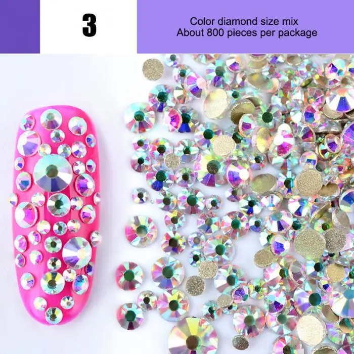 800 шт разные размеры кристаллы для ногтей прозрачные AB не горячей фиксации плоские с оборота Стразы для 3D дизайна ногтей декор для женщин подарок FM88