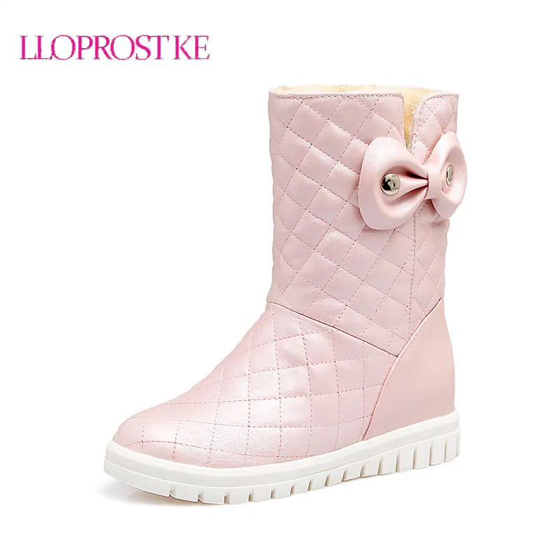 

LLOPROST KE Women Boots Round Toe Flat Snow Boots Sweet Bow Lady Shoes Winter Warm Ankle Boots Comfortable Short Botas LYZ012